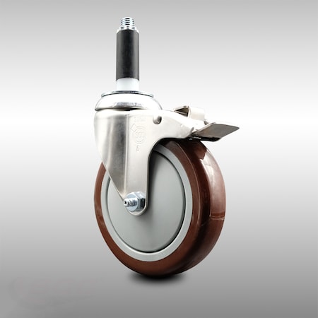 Service Caster 5 Inch 316SS Maroon Poly Swivel 3/4 Inch Expanding Stem Caster Lock Brake SCC SCC-SS316TTLEX20S514-PPUB-MRN-34